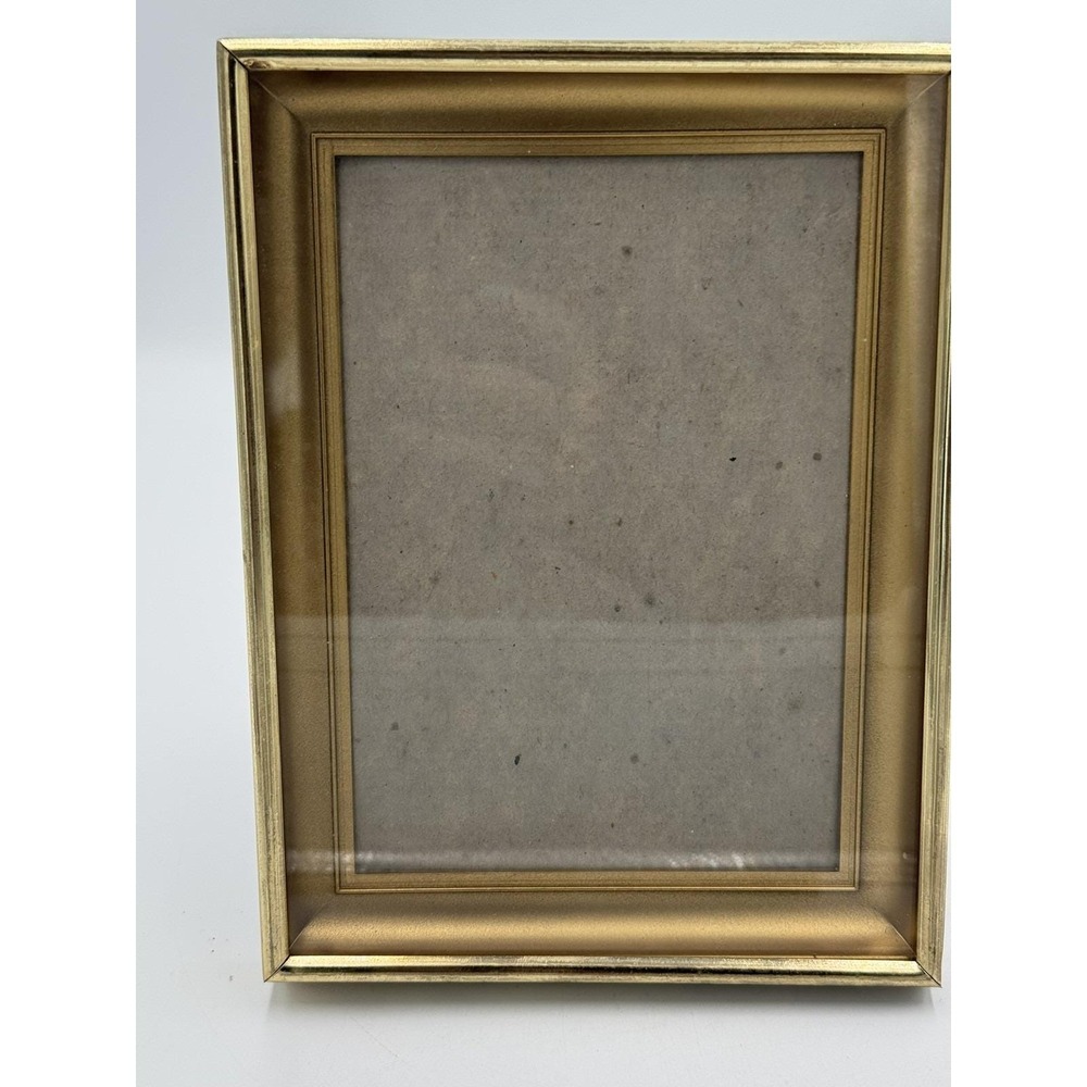 Shadow Box Photo Frame Gold Tone Metal 5 X7 Square Mat Mid Century Modern Vtg